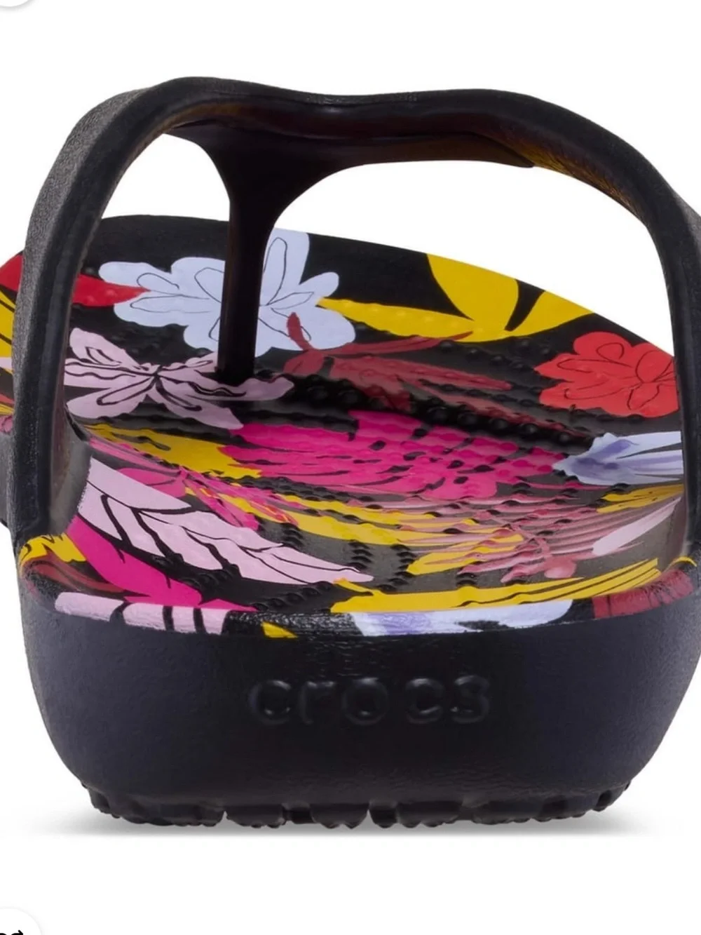 Women's Crocs Kadee Tropical Floral Print Black Flip Flop Sandals